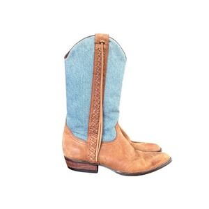 Vintage Guess by Georges Marciano Denim & Suede Western Cowboy Boots Size 7
